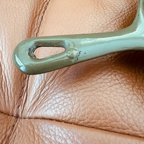 Vintage Enamel Cast Iron Mini Skillet Pan Olive Green - Picture 5 of 9